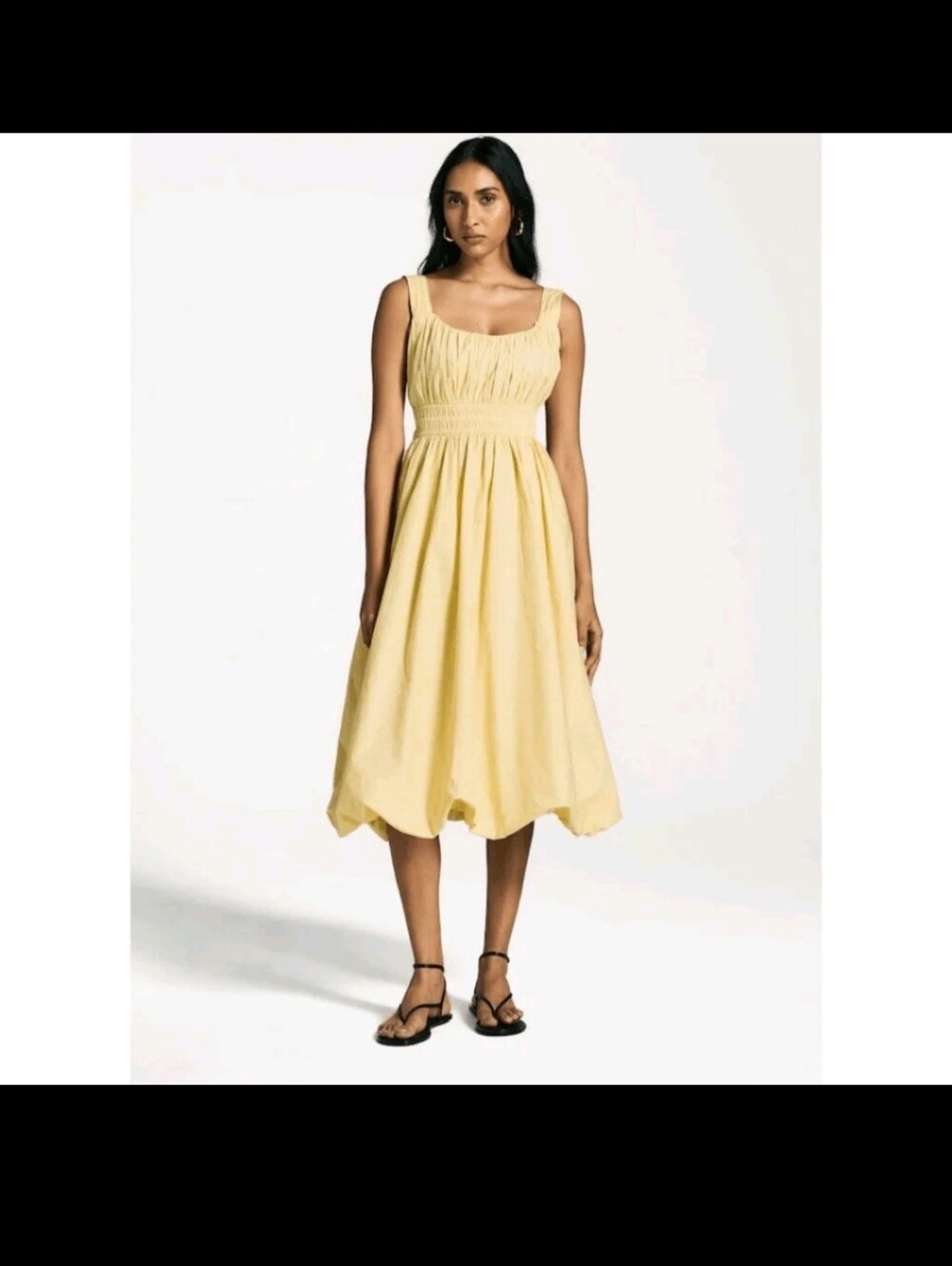 Sea New York Yellow Cotton Emmet Smocked Bubble Hem Midi Dress Womens Small